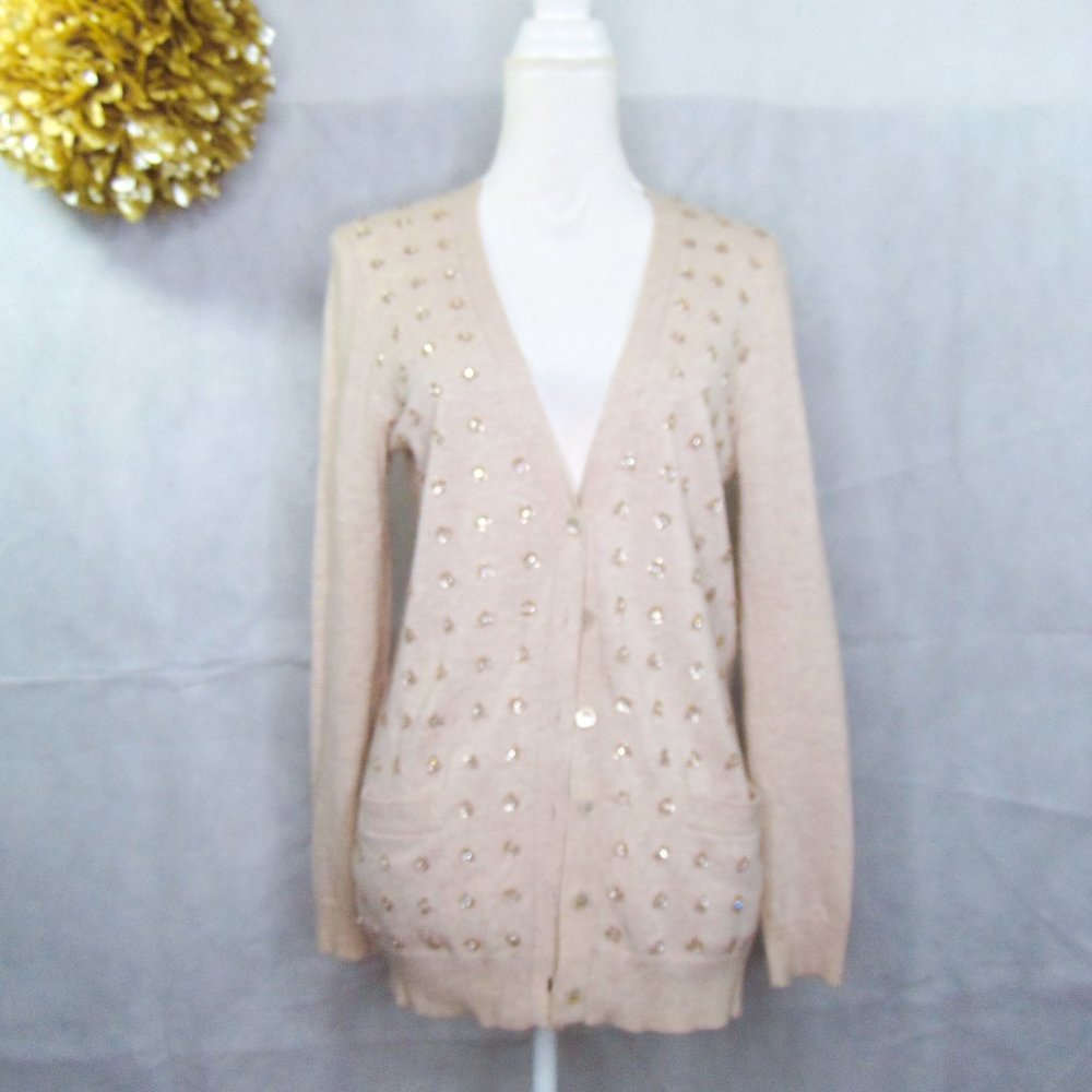 J. Crew Cream Jeweled Cardigan Sweater Top Medium